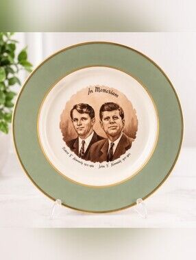 Vintage JFK & RFK In Memoriam 10" Heritage Green Commemorative Plate Kennedy